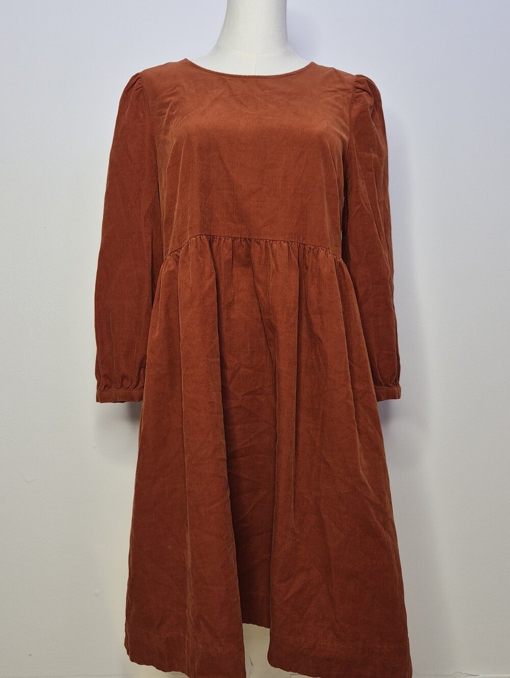Madewell Rust Corduroy Tiered Babydoll Mini Dress Size S